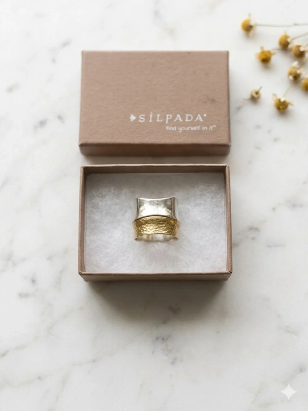 Silpada Rain or Shine R3134 925 Sterling Silver Brass Ring Sz 8 Unworn + Box HTF